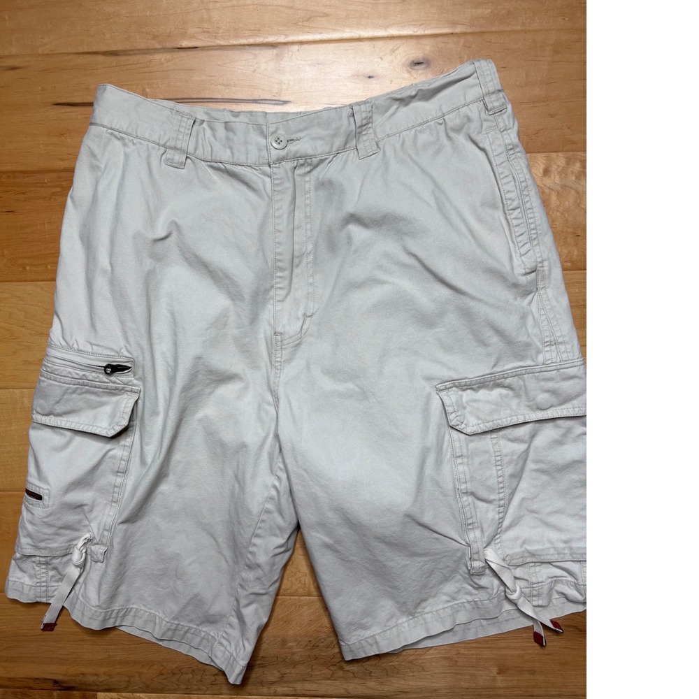 U.S. Expedition Cargo Shorts Men 34 (Tag 36) Beige Cotton Utility Multi Pocket